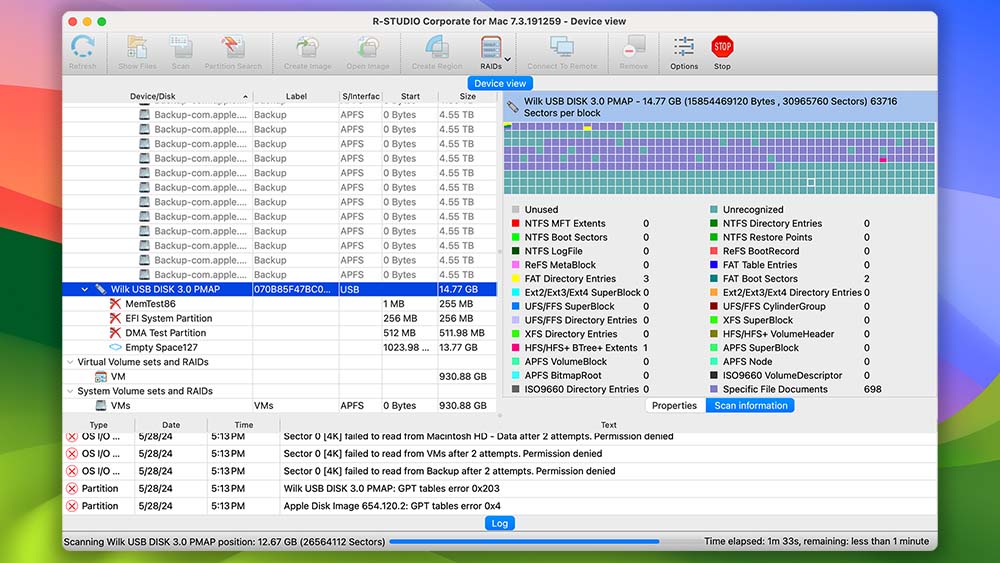 R-Studio for Mac 恢复过程