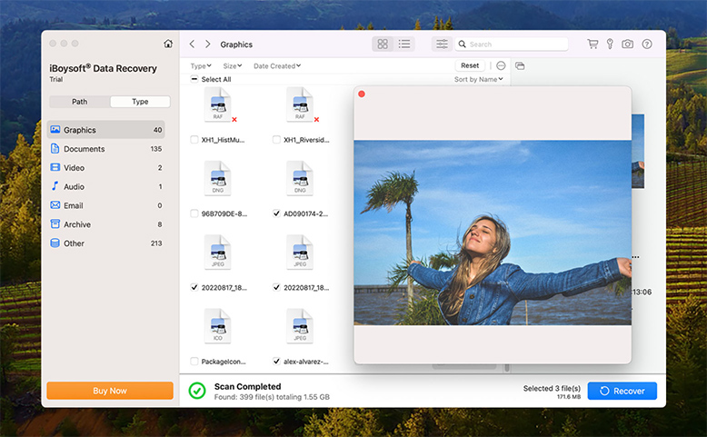 iBoysoft Data Recovery esikatsele tiedostoja