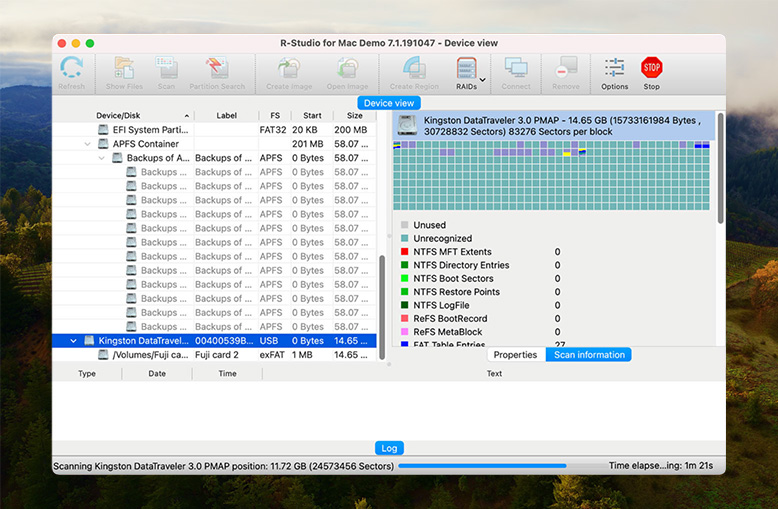 R-Studio for Mac palautusprosessi