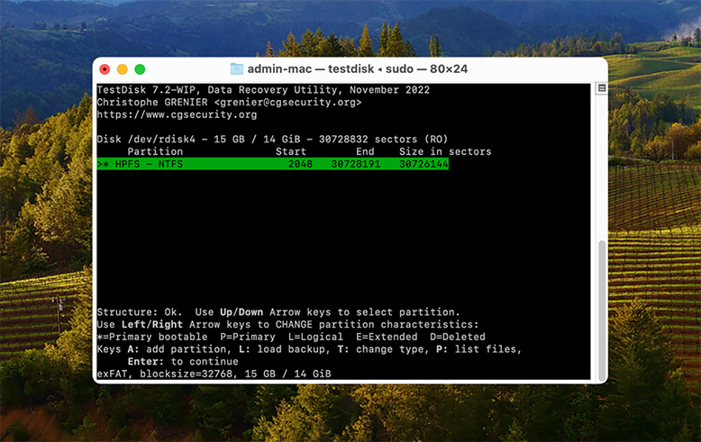 récupérer des fichiers de mac avec testdisk