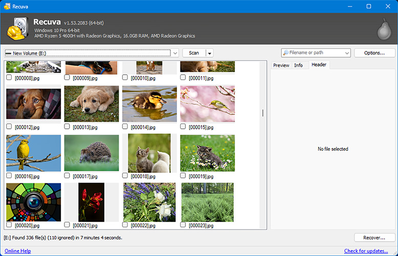 Recuva photo recovery