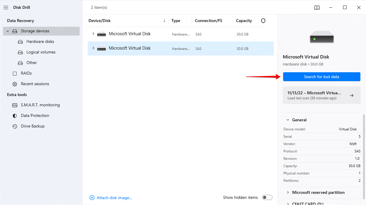 Starting Disk Drill scan.