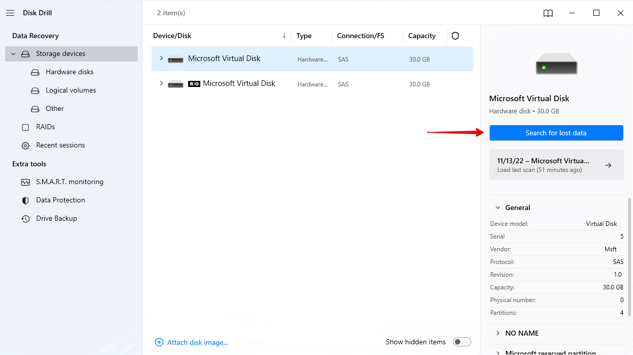 Main Disk Drill interface