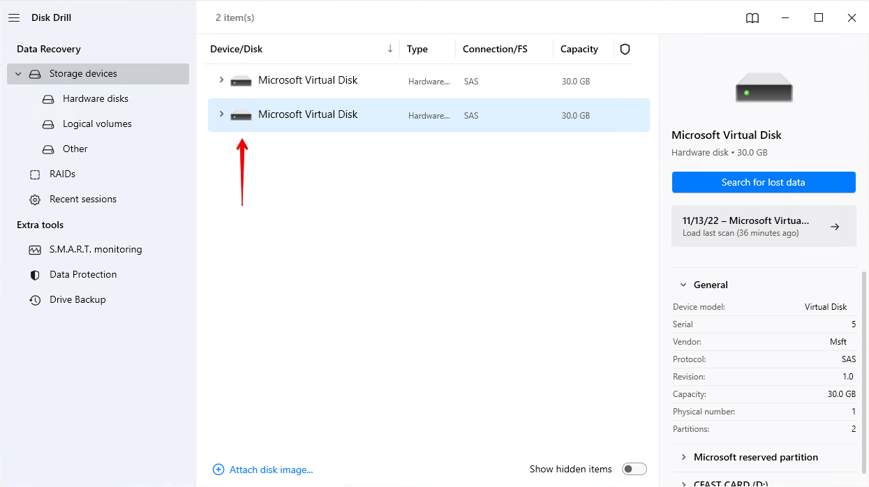 Selecting the disk drive for scanning.