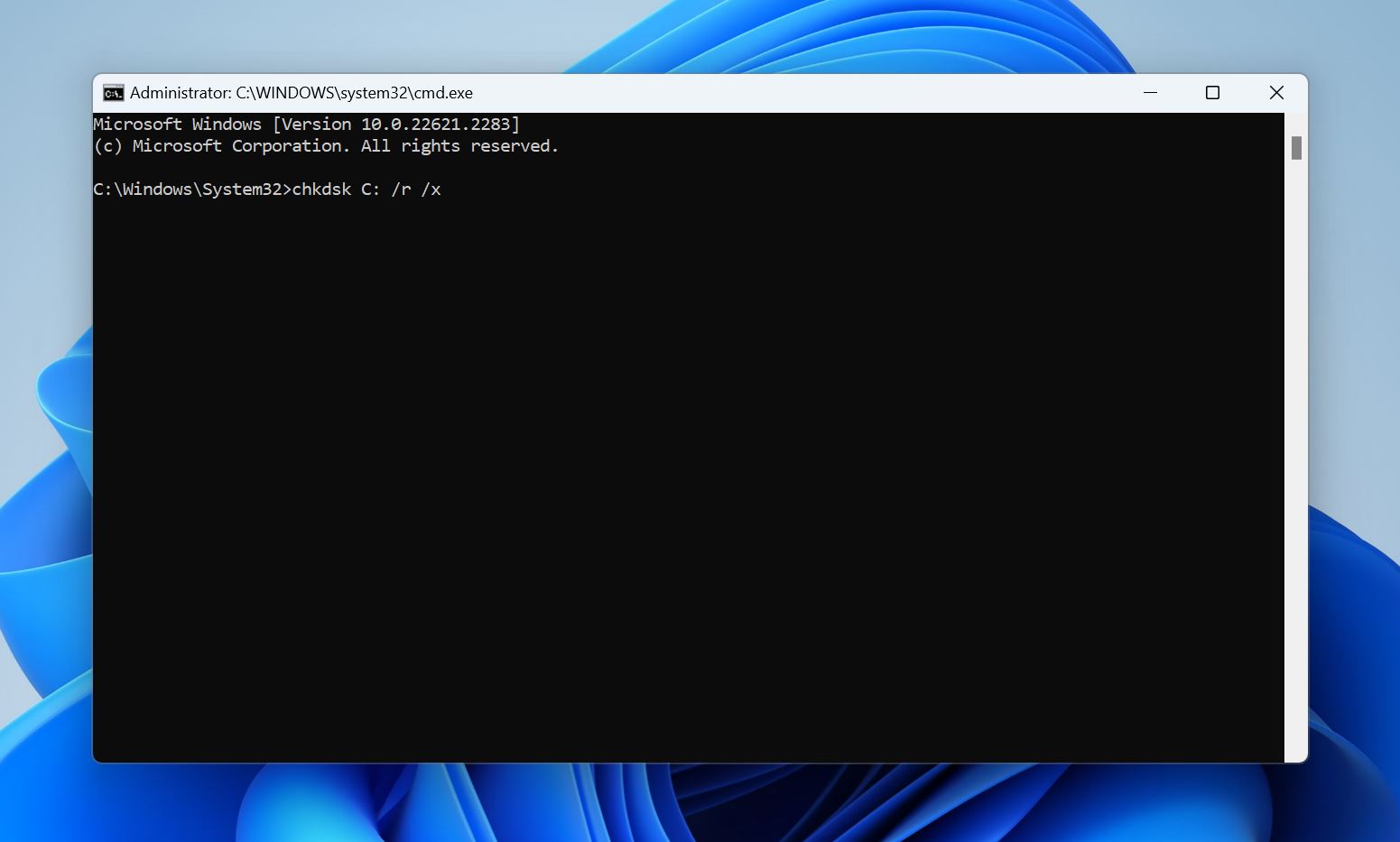CHKDSK command syntax.