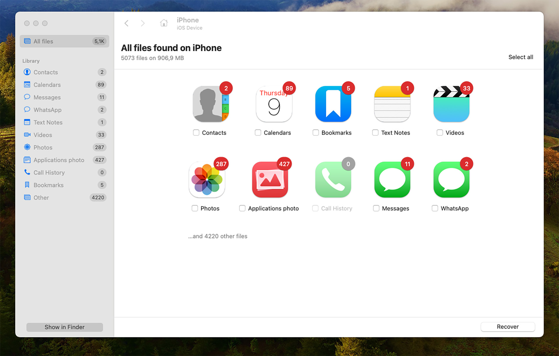 Disk Drill iPhone scan results
