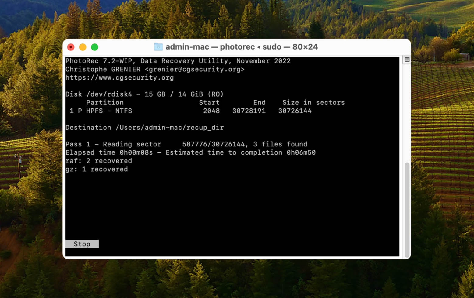 photorec scan procedure