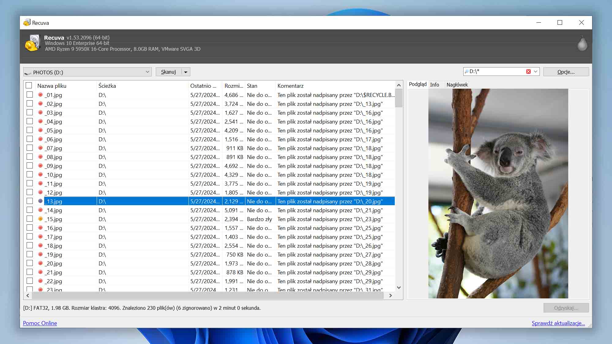 Recuva data recovery