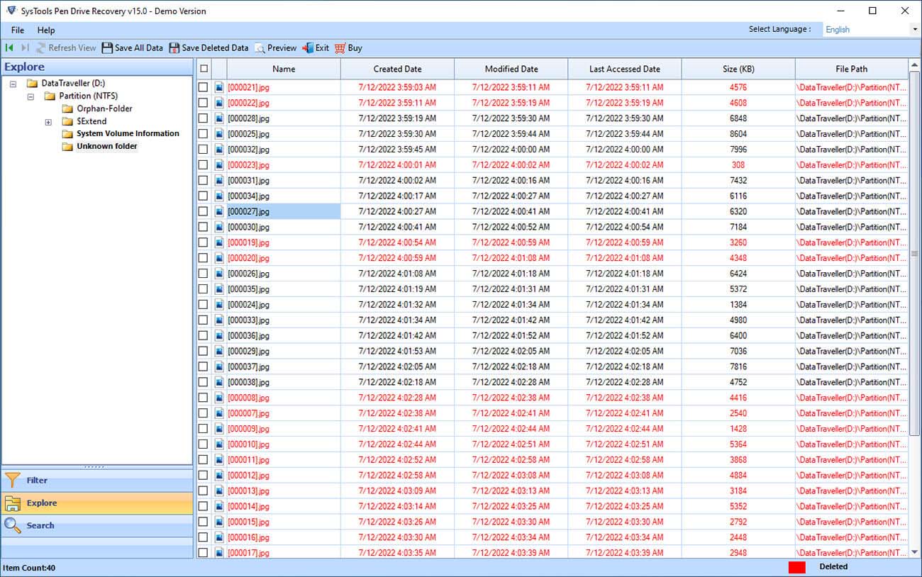 SysTools Pen Drive Recovery Scan Results