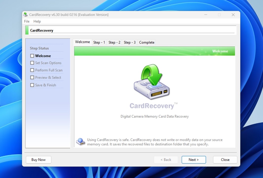 cardrecovery welcome screen