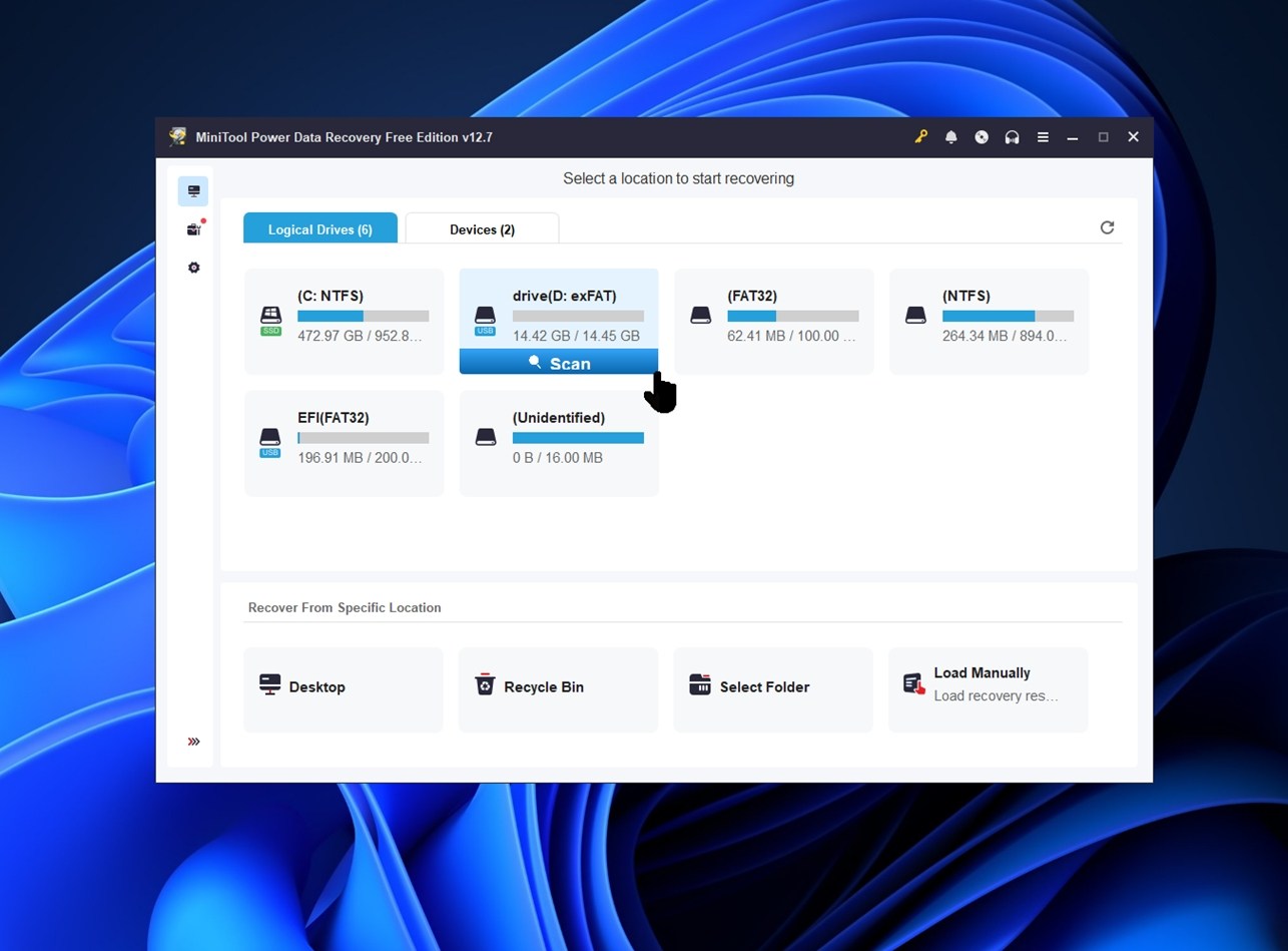 select drive in minitool