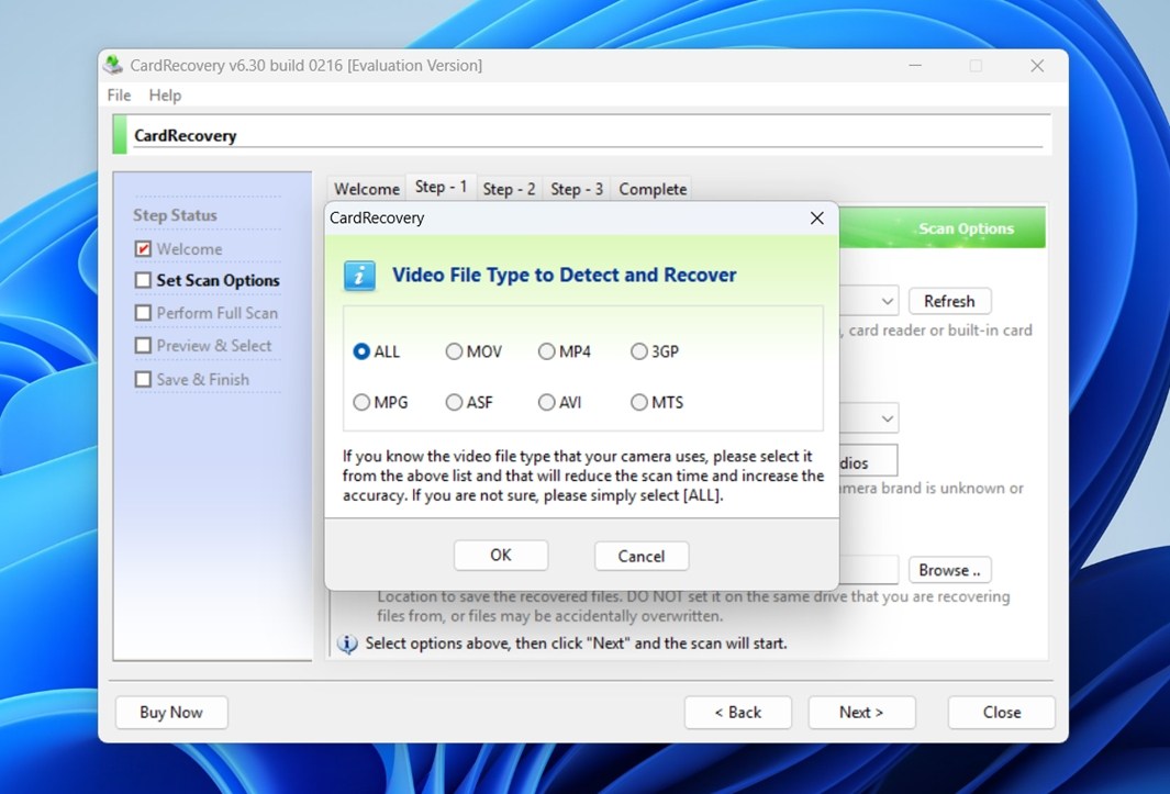 choose file types for recovery