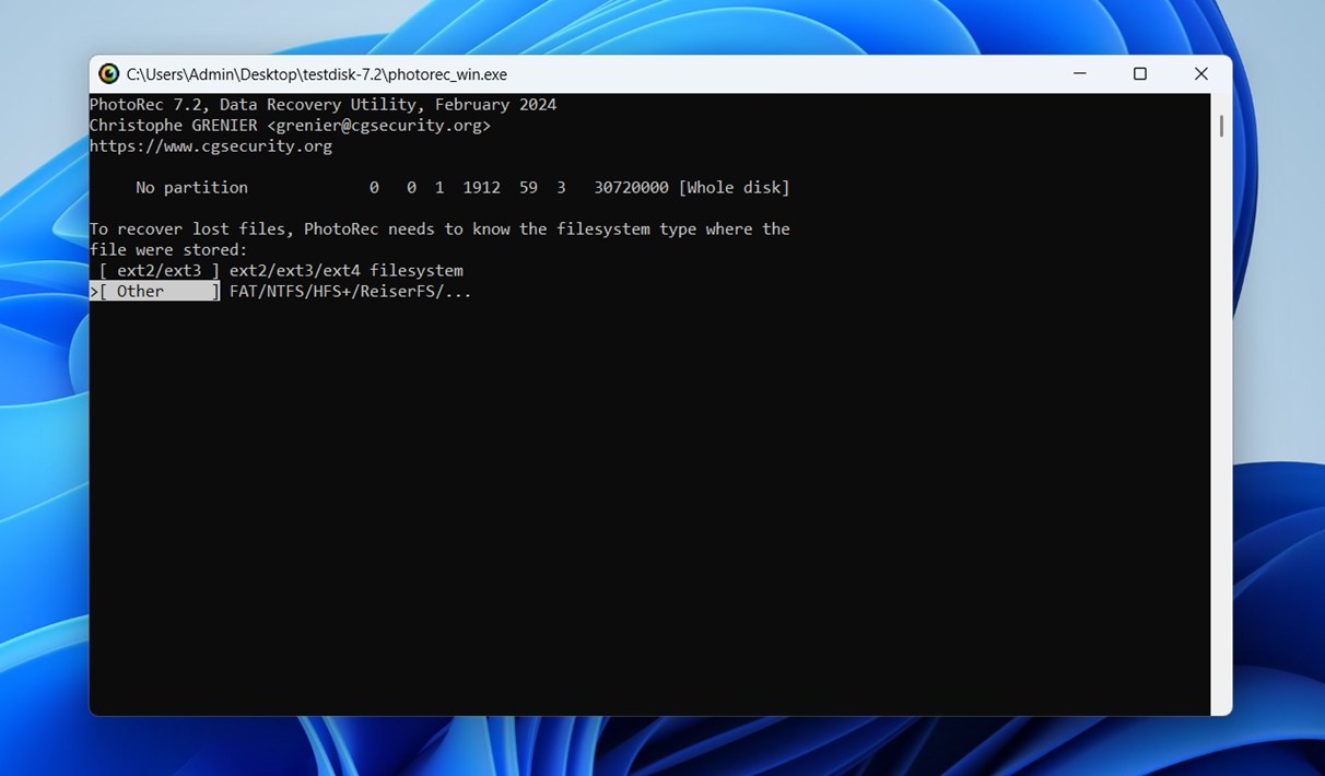 choose file system type