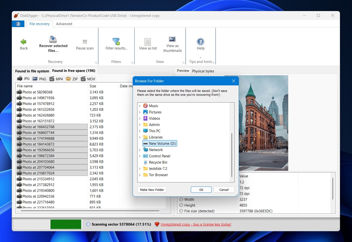 choose recovery folder