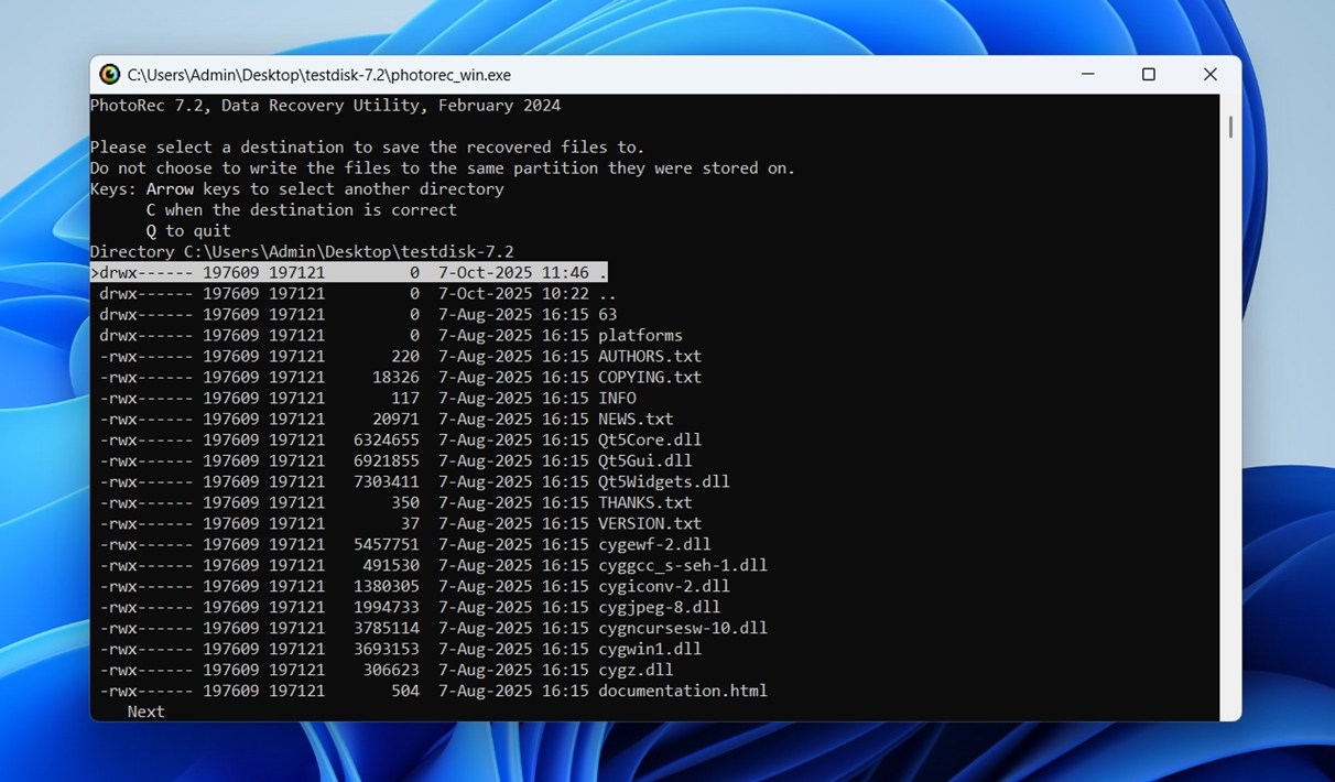 select recovery destination folder