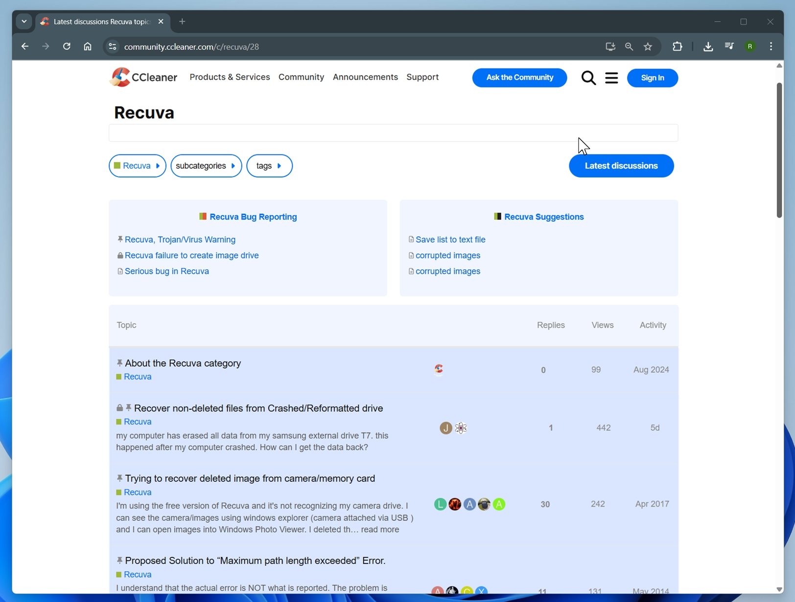 recuva community on ccleaner website