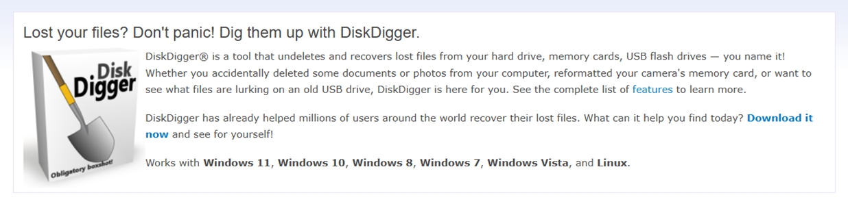 diskdigger website screenshot