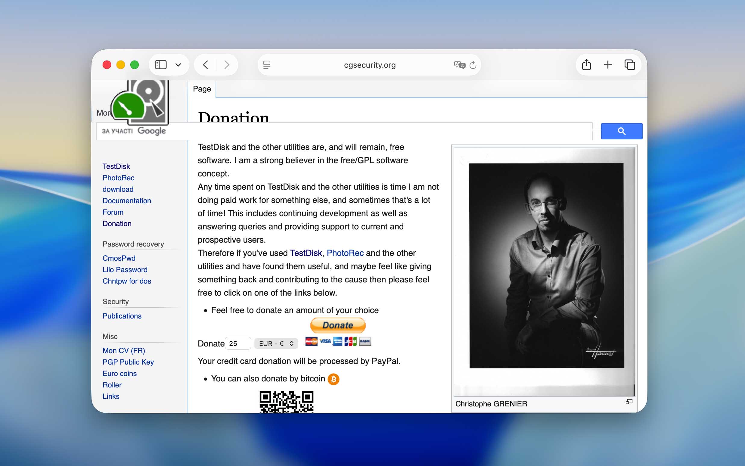 donation section on testdisk website