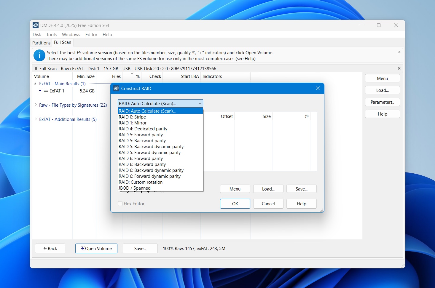 raid reconstruction in dmde
