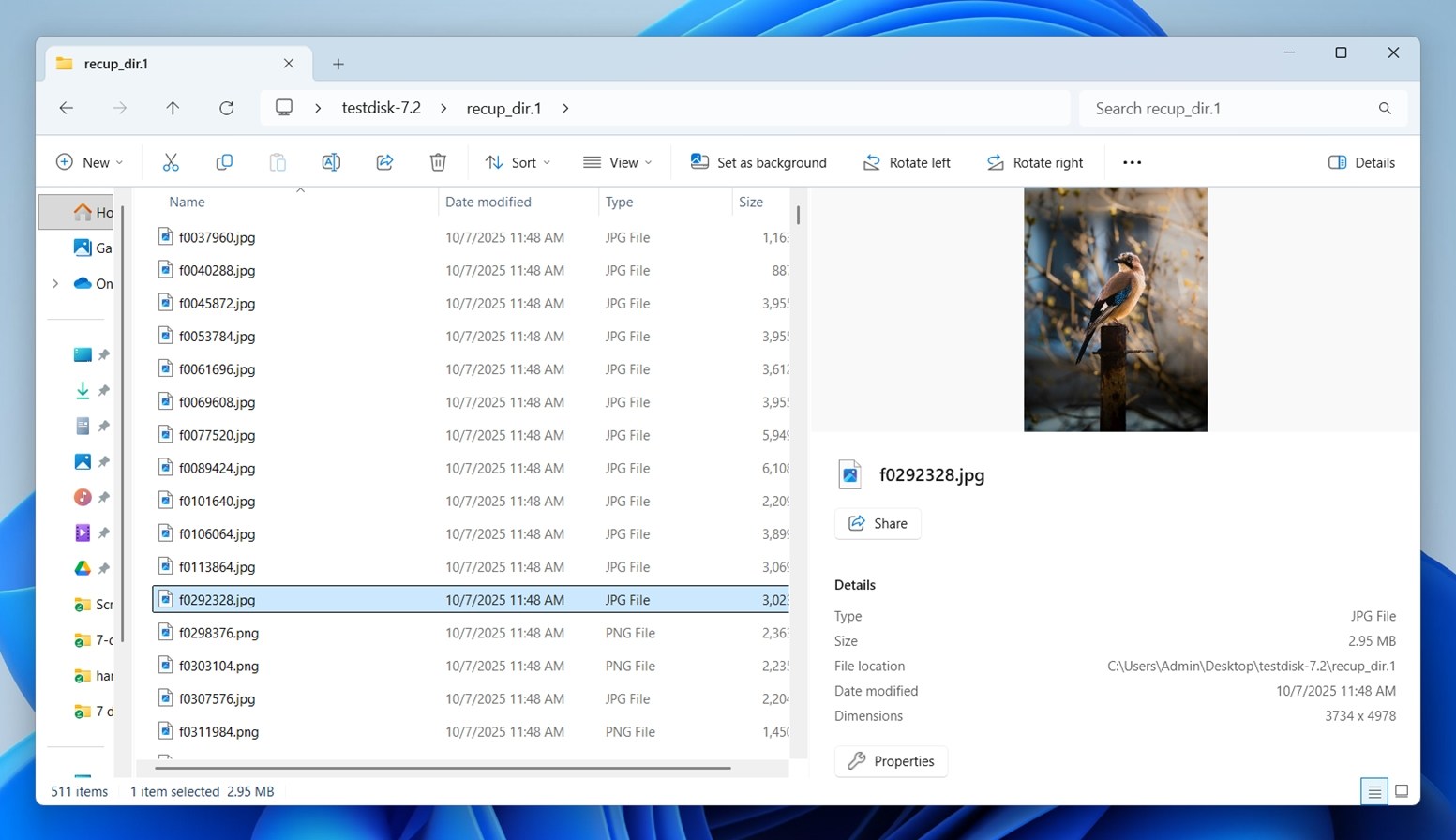 recovered files with photorec