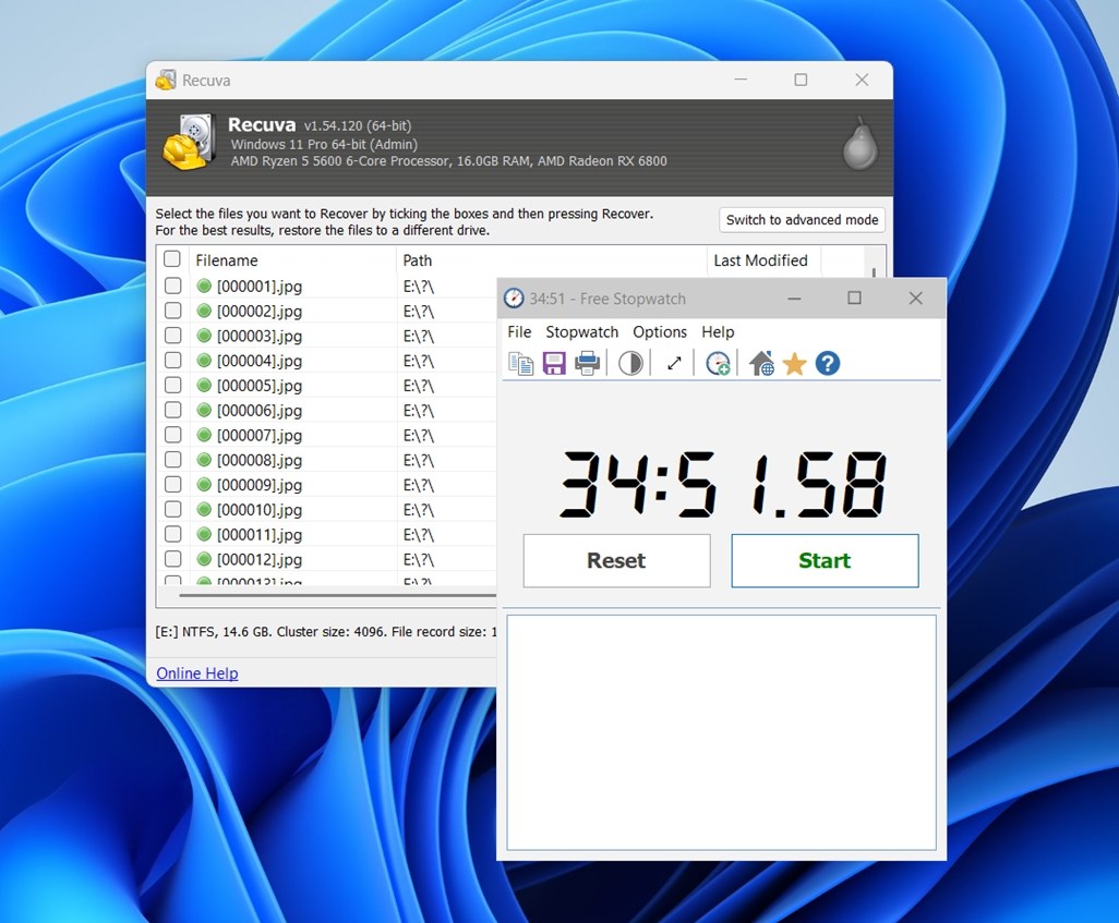 recuva scanning time