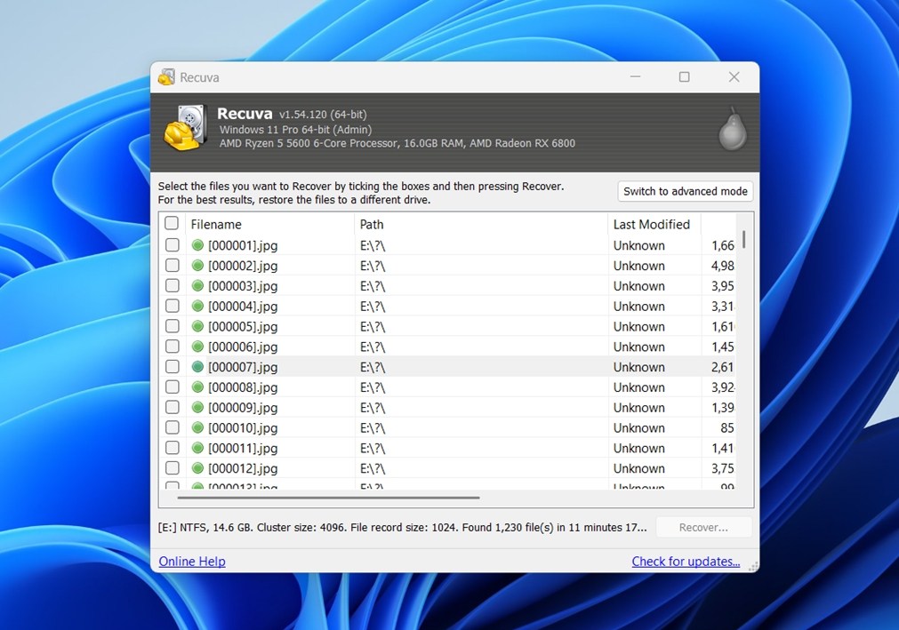 scan results in recuva