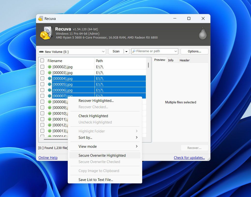 secure file deletion in recuva
