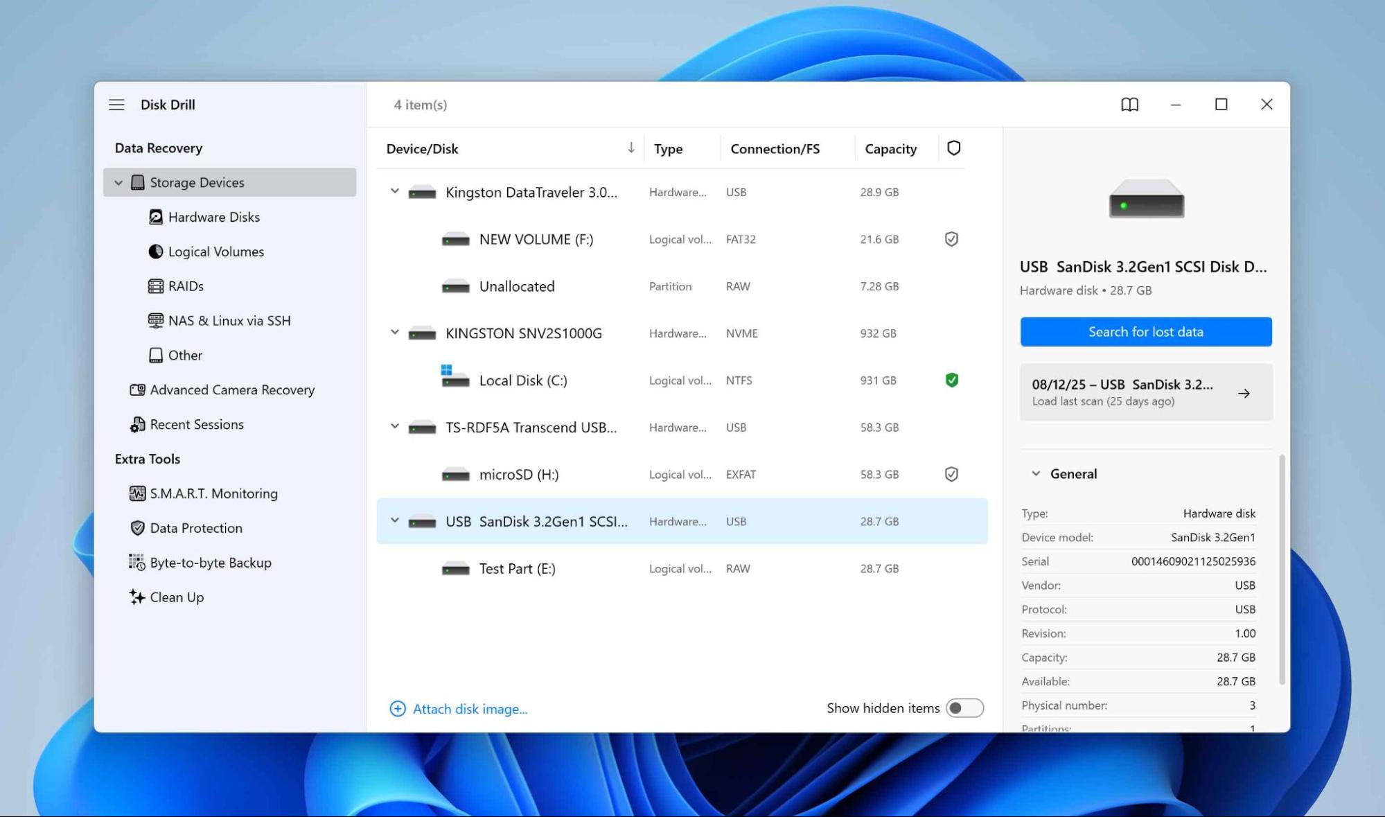 select drive from list in disk drill