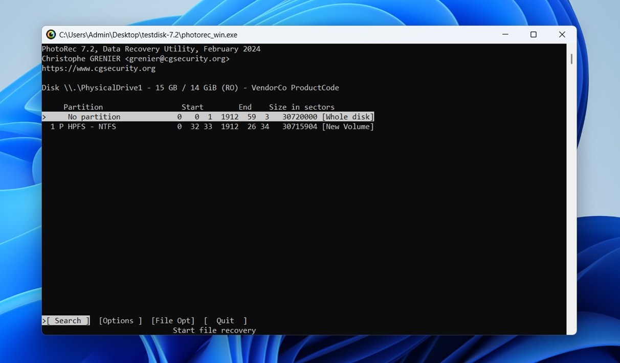 select partition for recovery