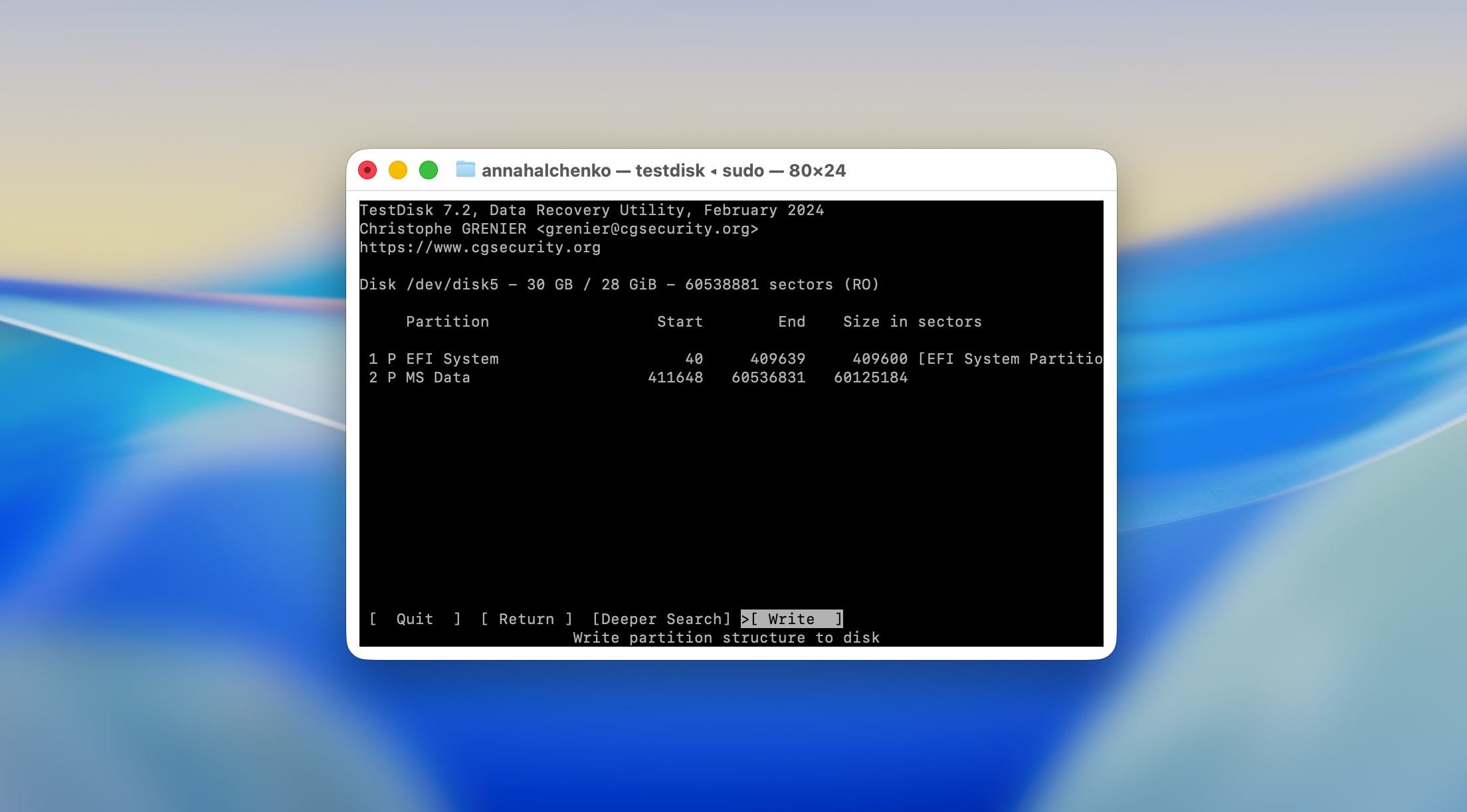 write partition on drive