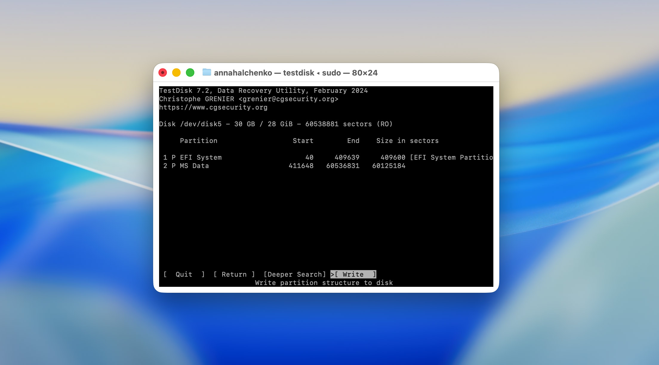 write recovered partition