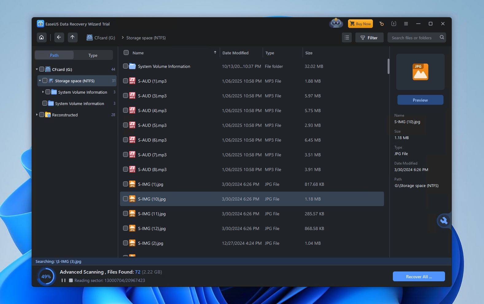 EaseUS Data Recovery interface.