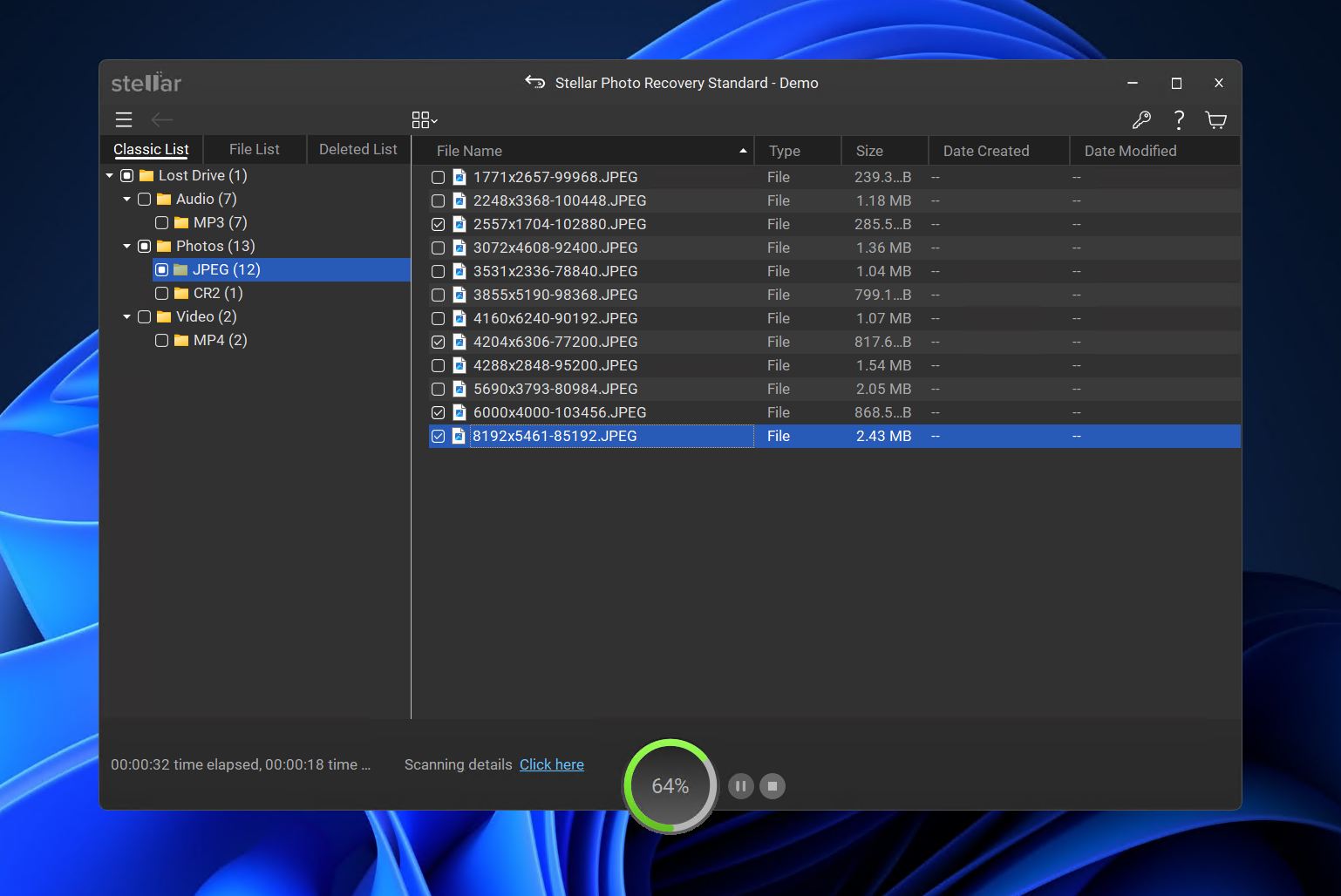 Stellar Data Recovery interface.