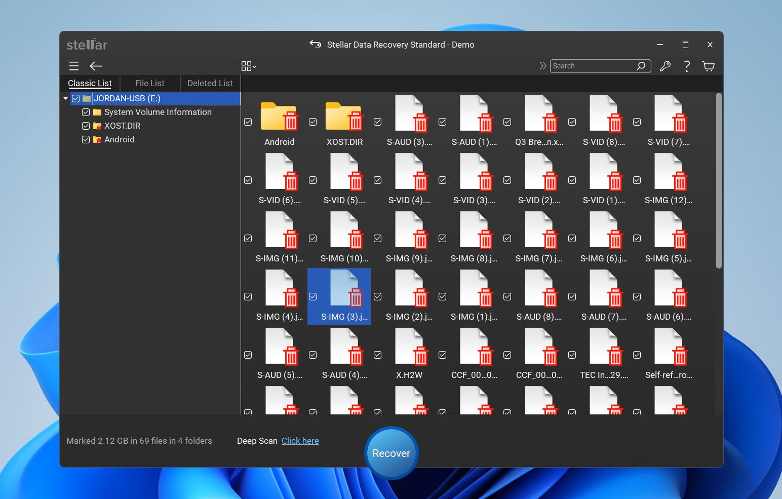 Stellar Data Recovery interface.