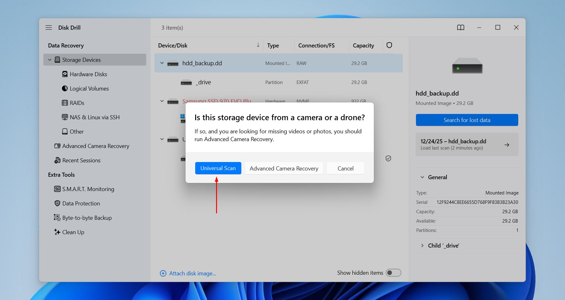 Beginning a Universal Scan.