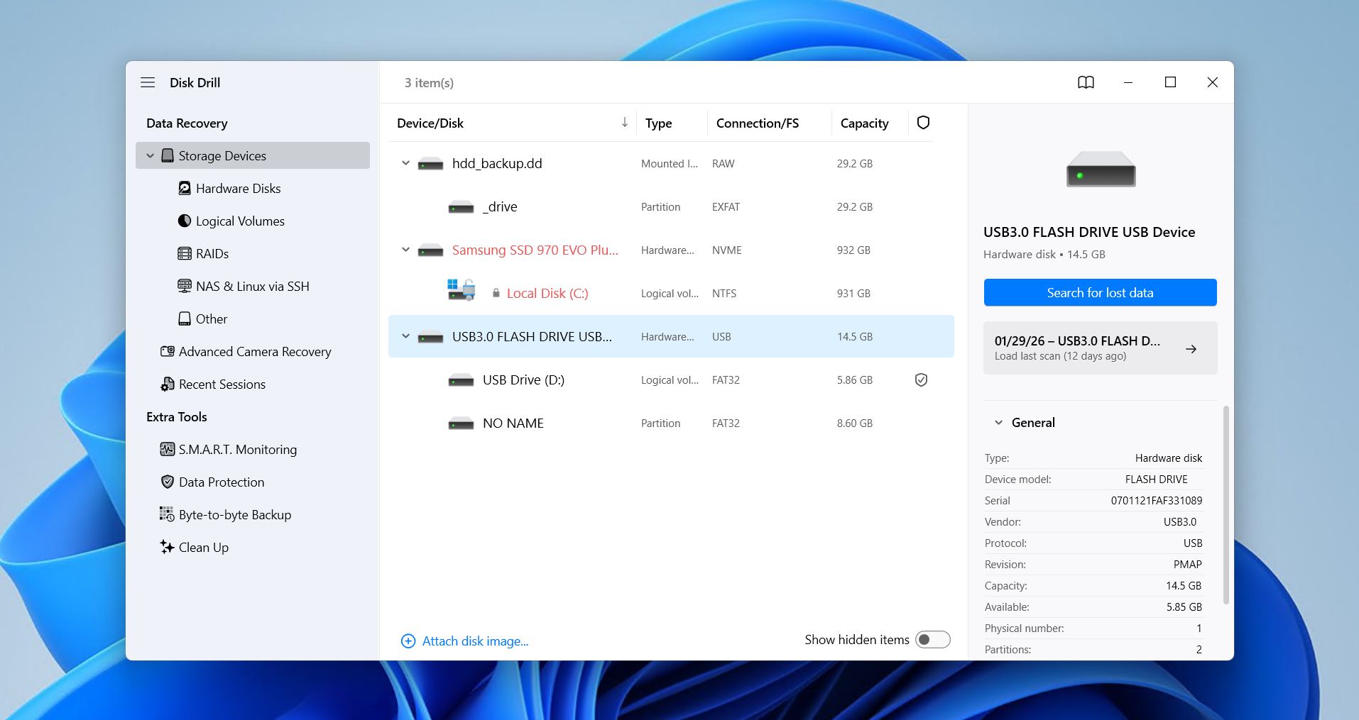 Disk Drill drive select.