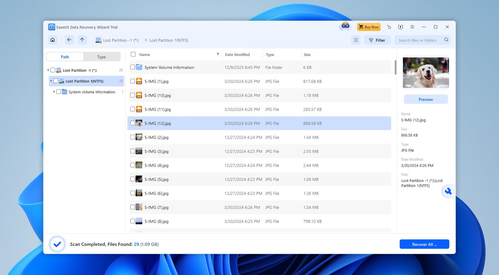 EaseUS Data Recovery interface.