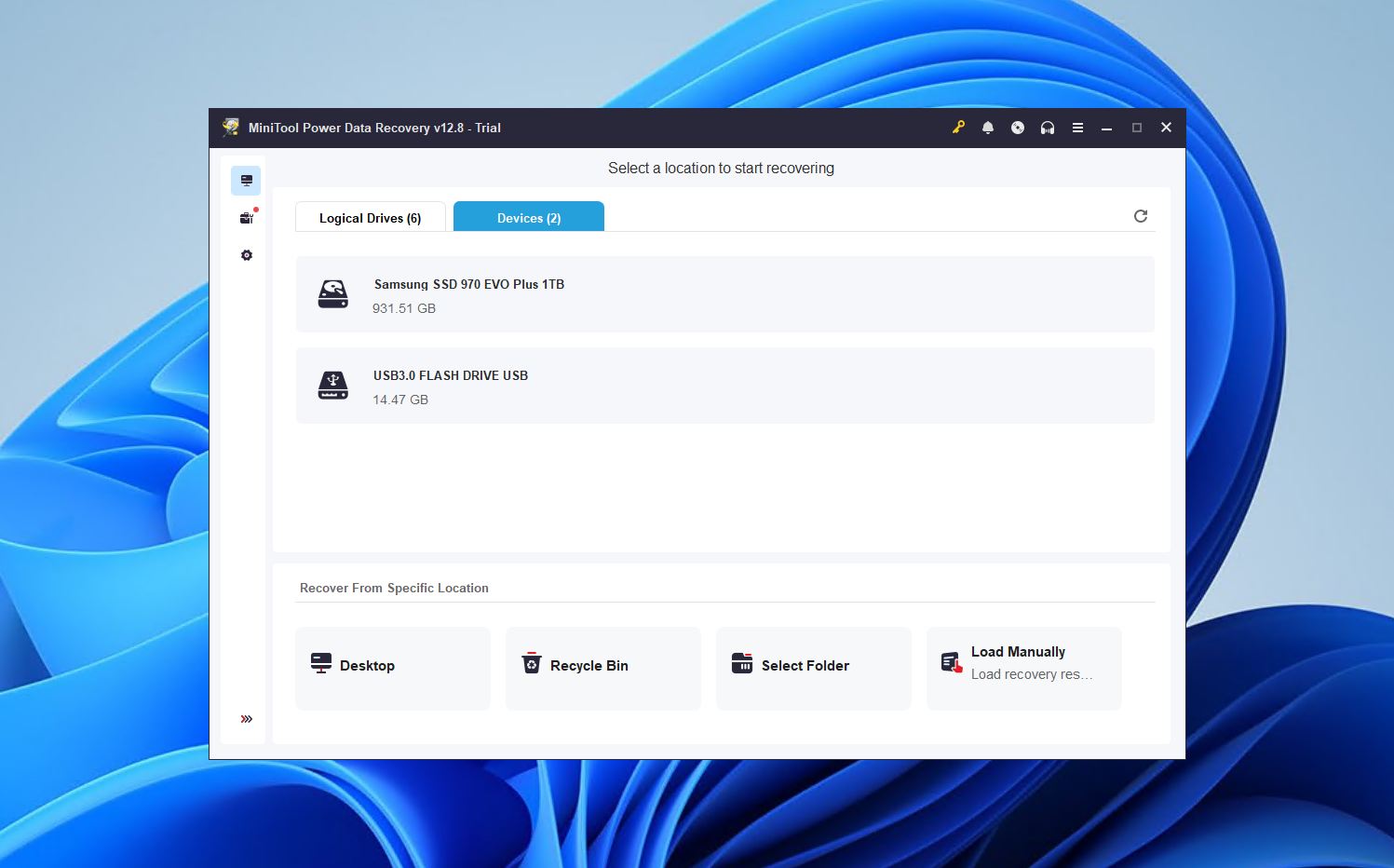 MiniTool Power Data Recovery drive select.