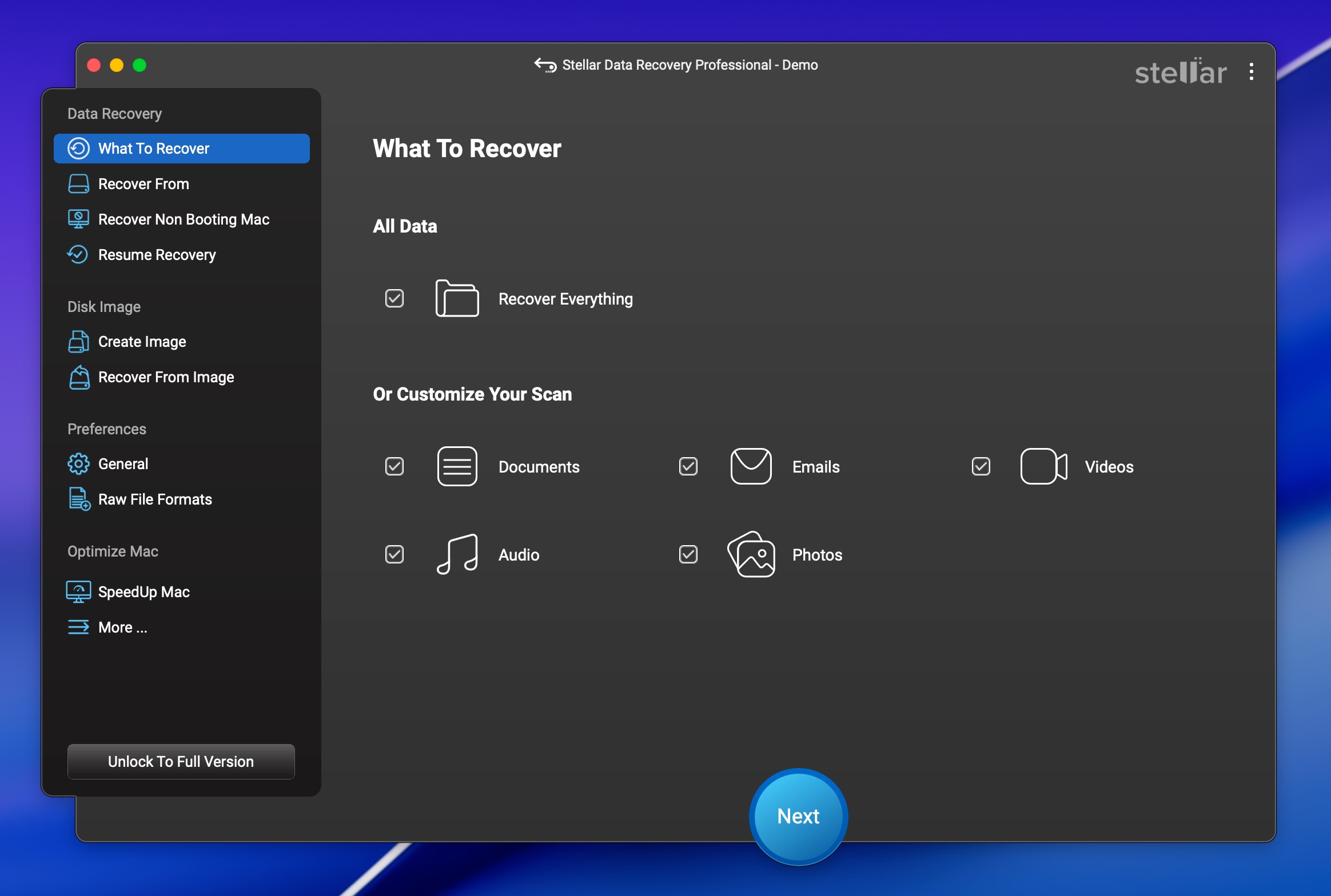 stellar data recovery main window