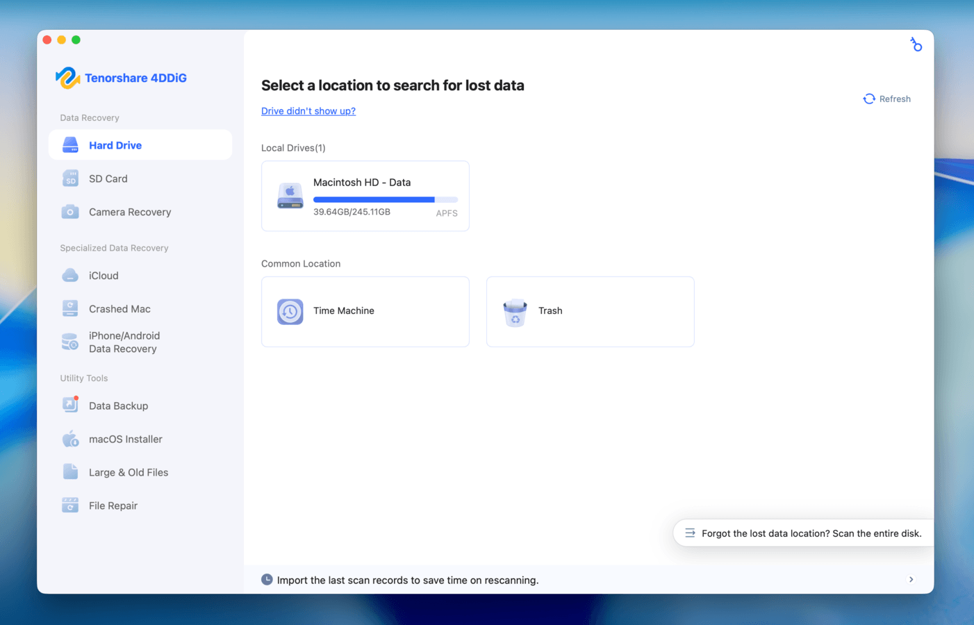 Tenorshare 4DDiG iPad recovery app interface