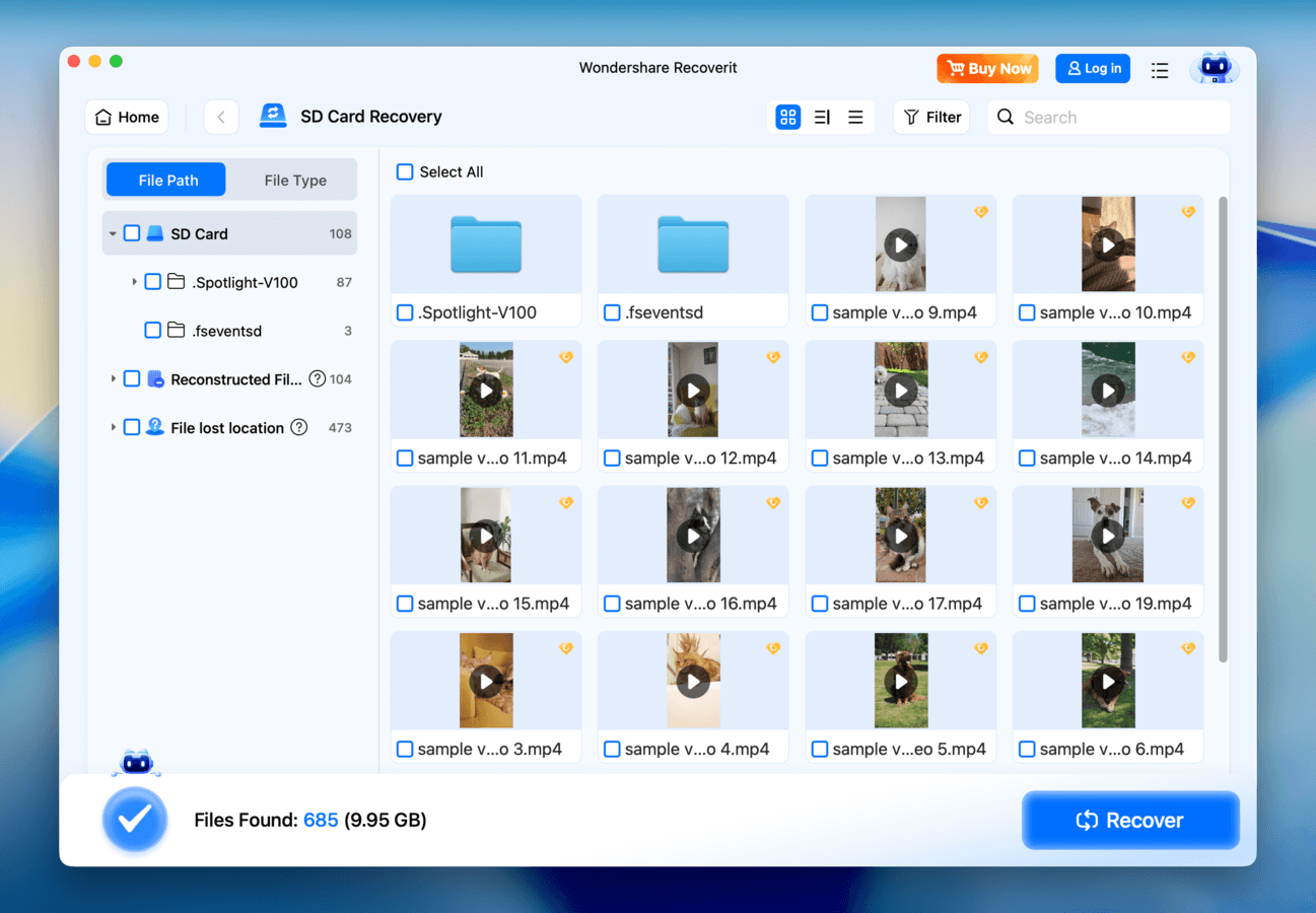 Wondershare Recoverit file browser and SD card files