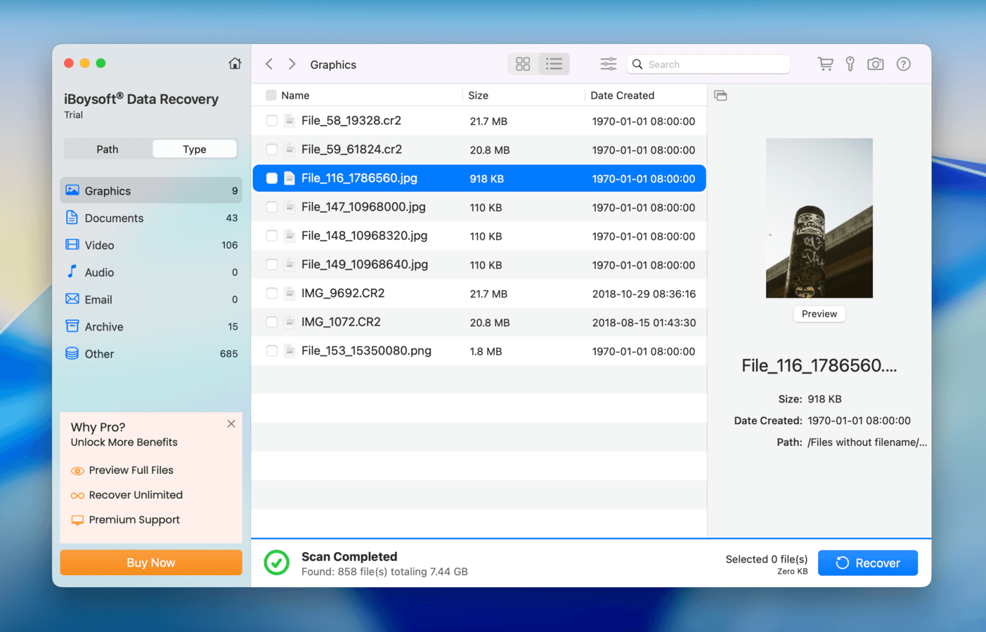 iBoysoft Data Recovery file browser and SD card files