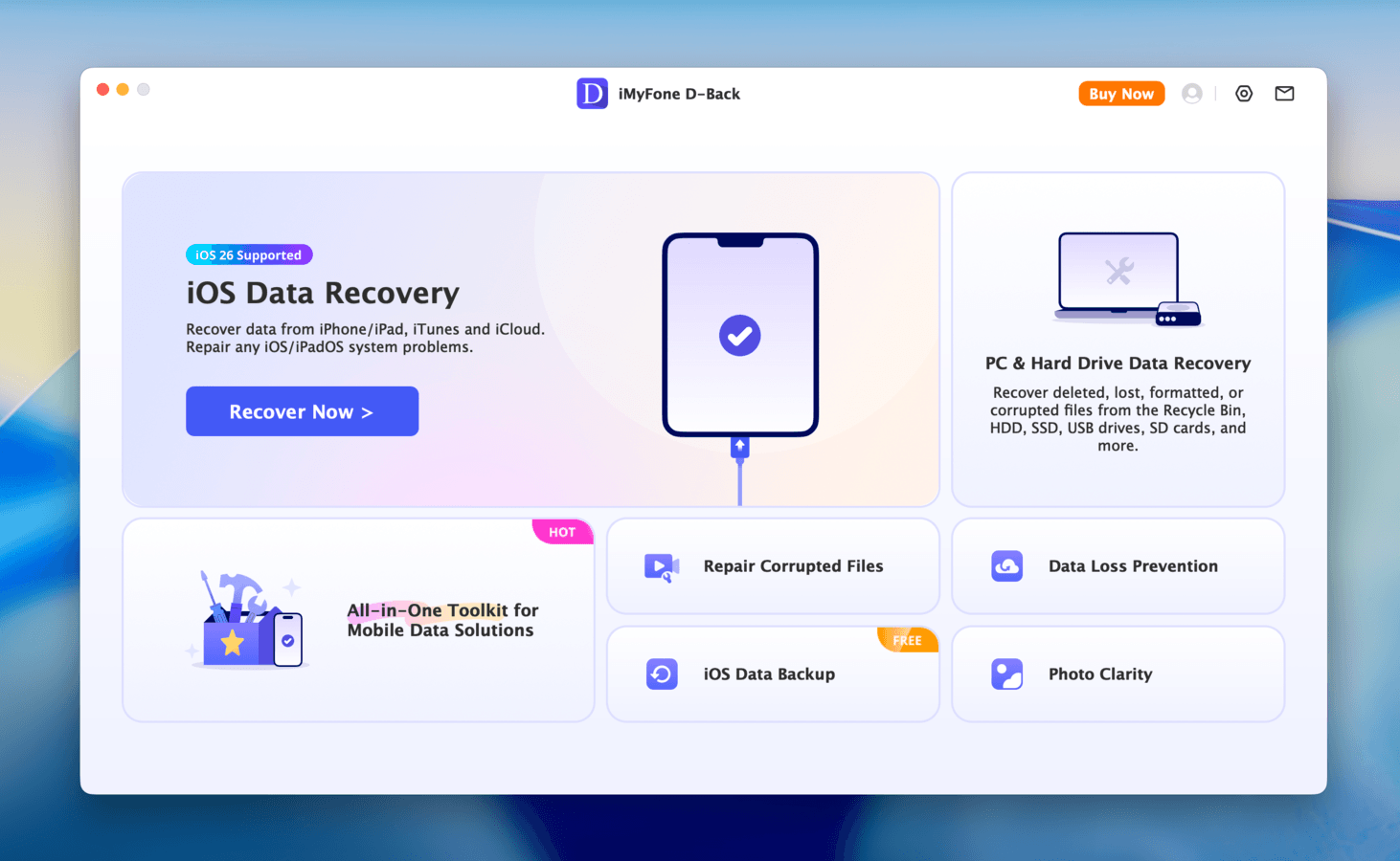 iMyFone D-Back iPad recovery app interface