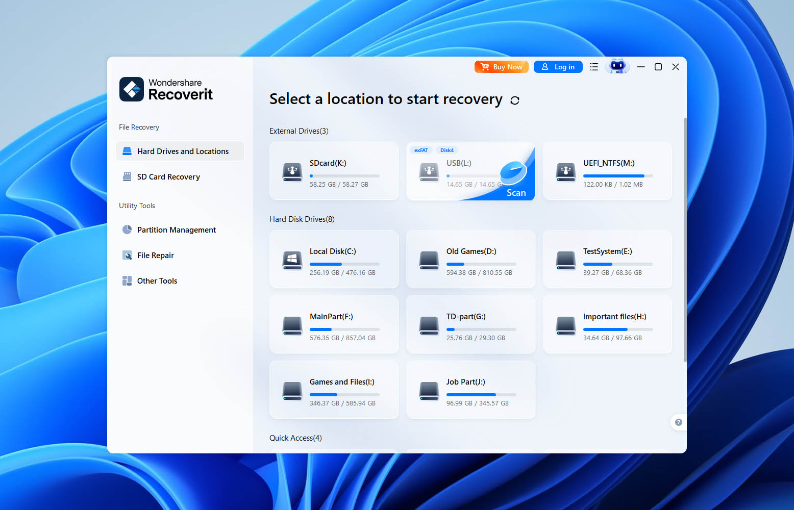 select usb drive in recoverit
