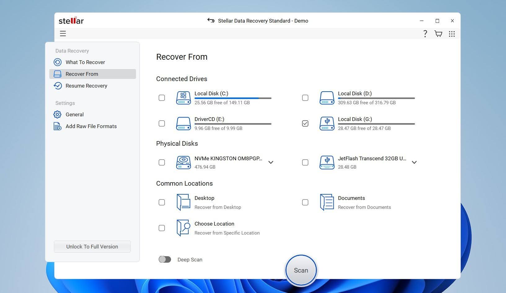 Stellar Data Recovery interface