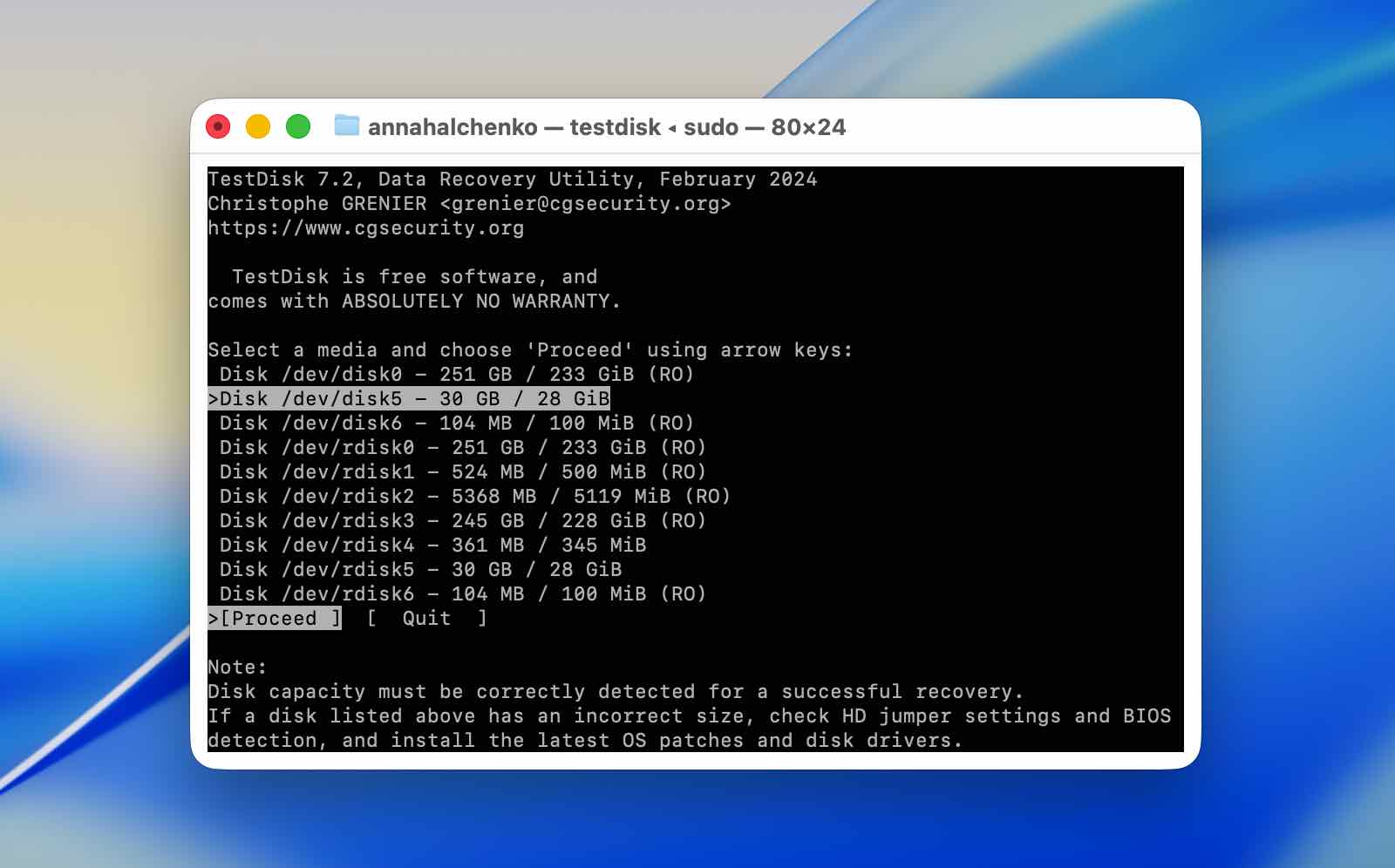 testdisk command tool