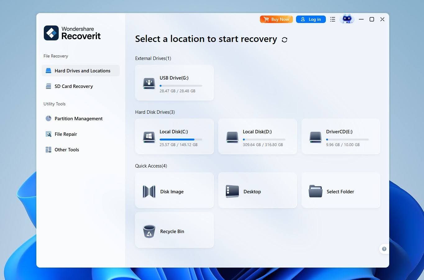 Wondershare Recoverit interface