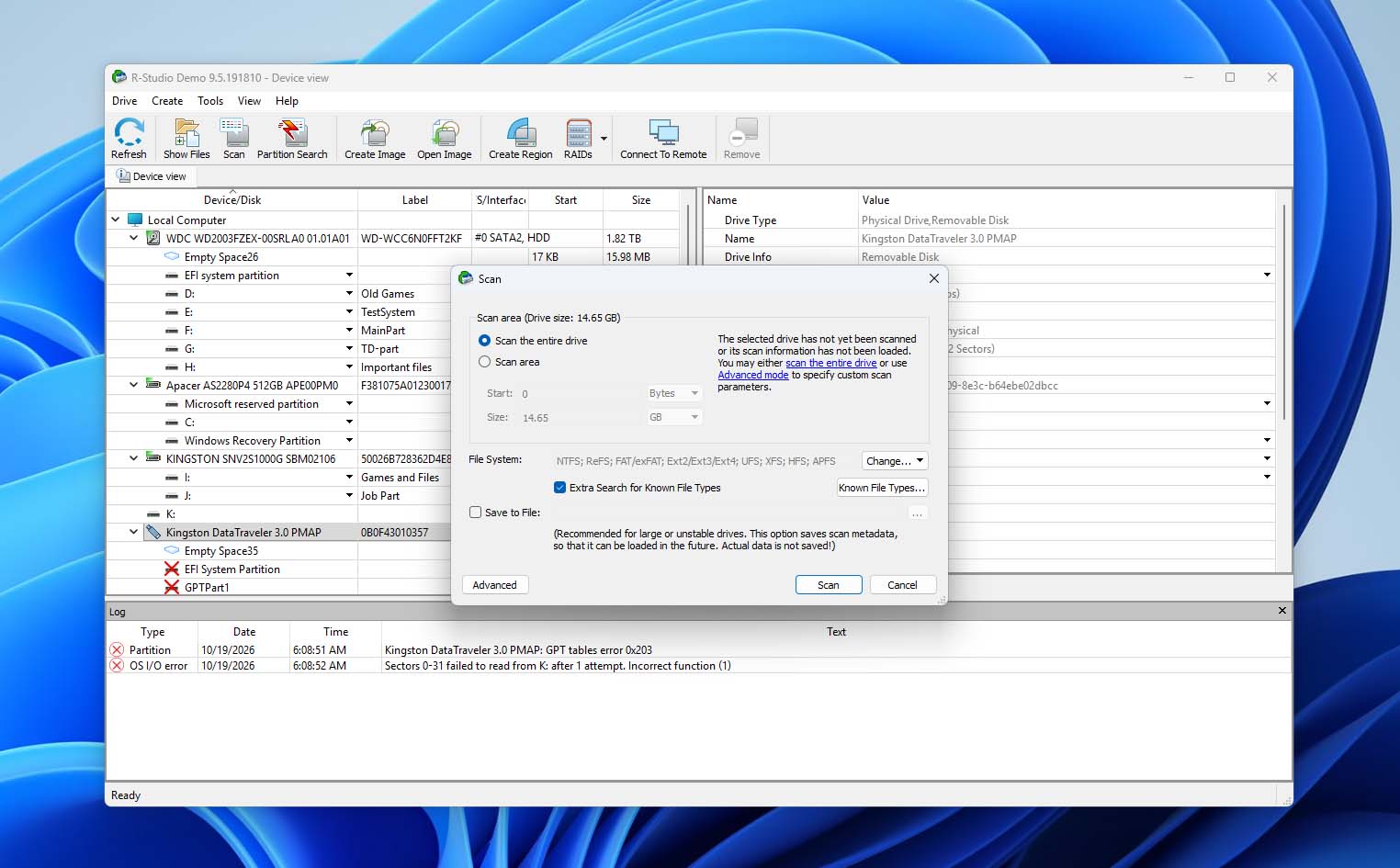 r-studio scan configuration