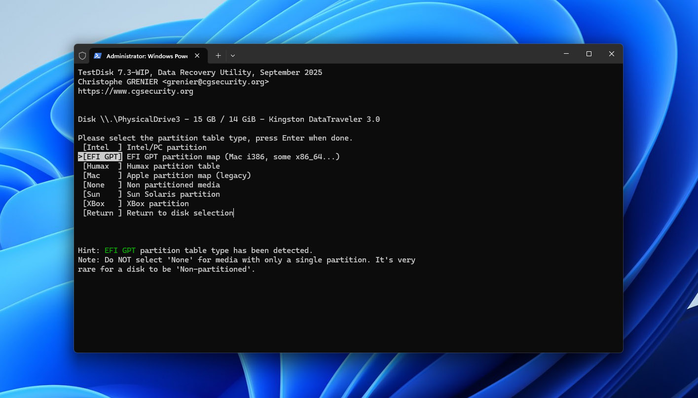 testdisk terminal tool